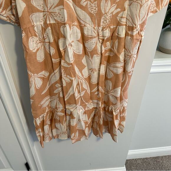 Robert Friedman Tan Neutral Floral Linen Mini Dress Large - Picture 5 of 11